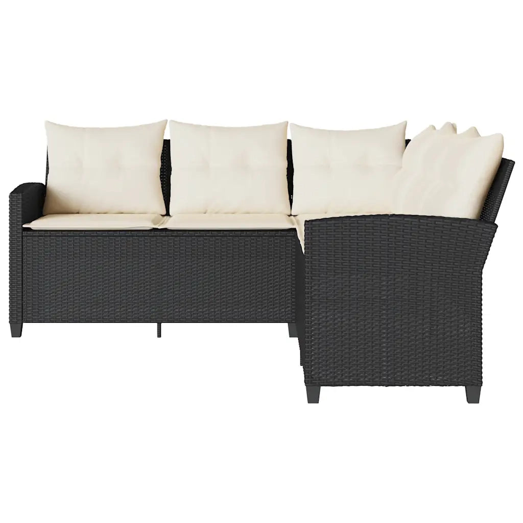 Divano a Forma di L con Cuscini in Polyrattan Nero 365415