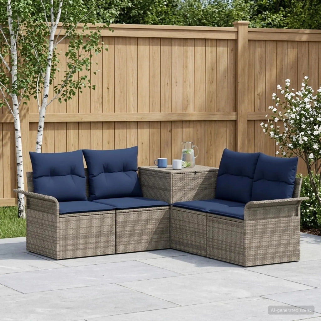 Set di divani 5 pz Grigio e Blu Navy Rattan sintetico e Acciaio 3447741