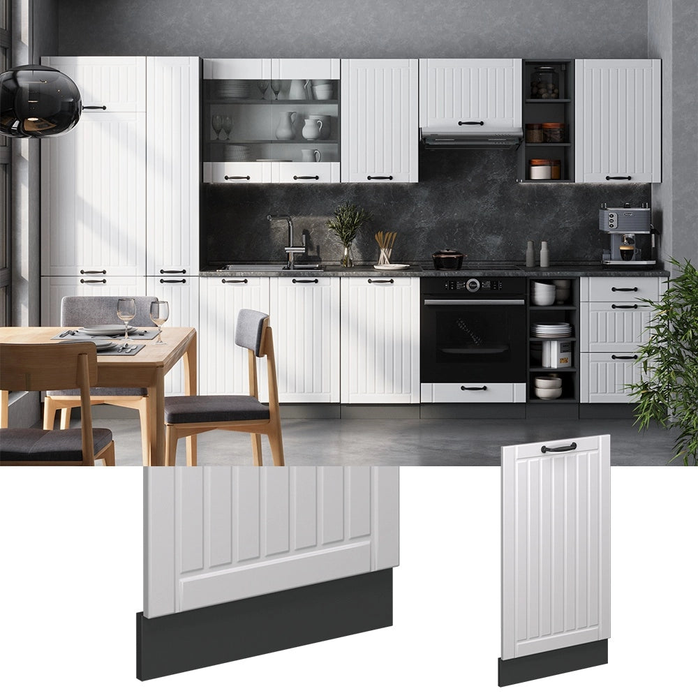 Pannello frontale della lavastoviglie Fame-Line Bianco rustico/Antracite 45 cm, PL Rovere Vicco