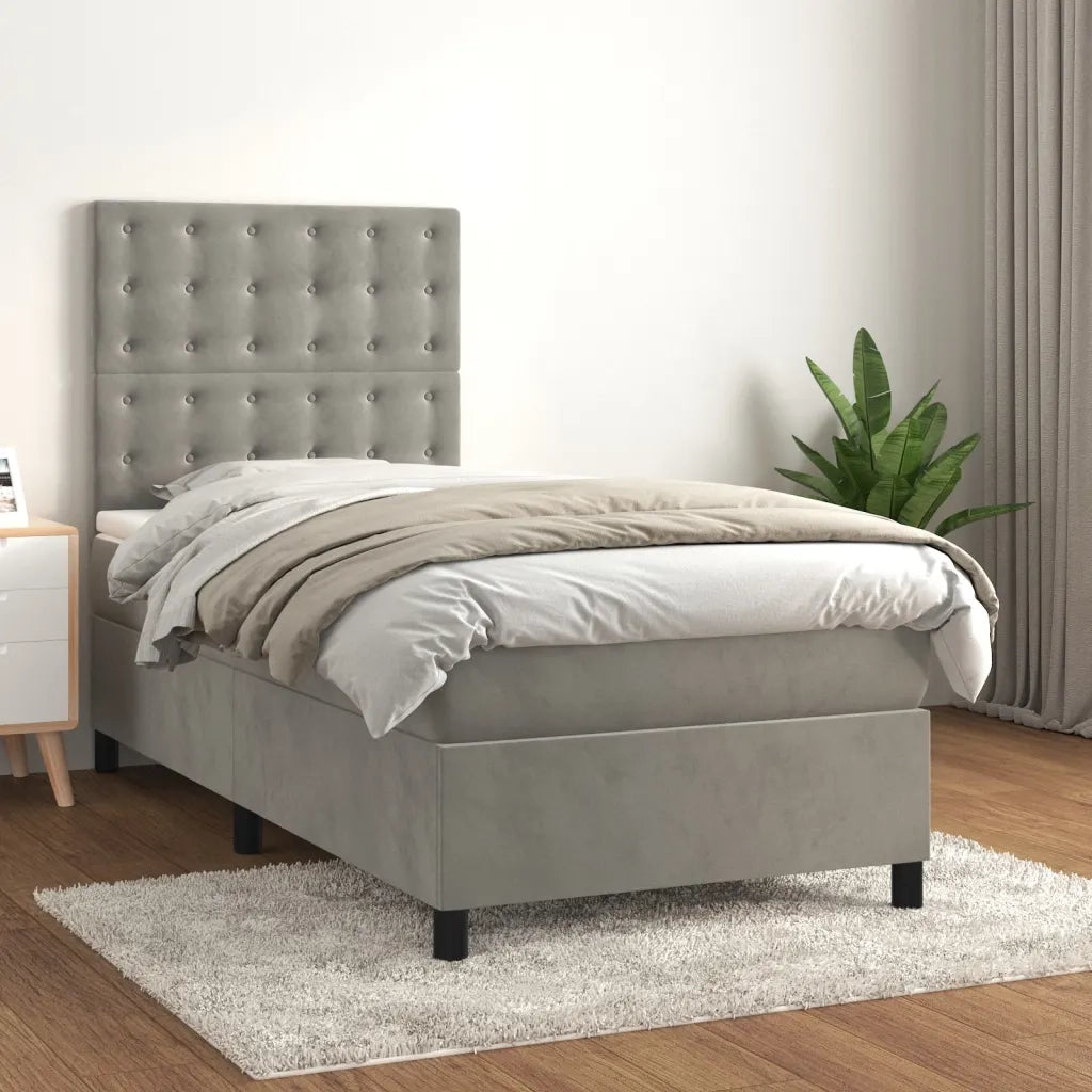 Giroletto a Molle con Materasso Grigio Chiaro 90x190 cm Velluto 3143235
