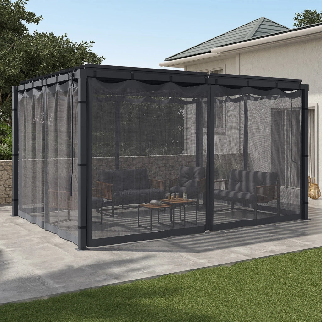 IDMarket - Set di 4 zanzariere per pergola bioclimatica 3x4 grigio con cerniera + ganci