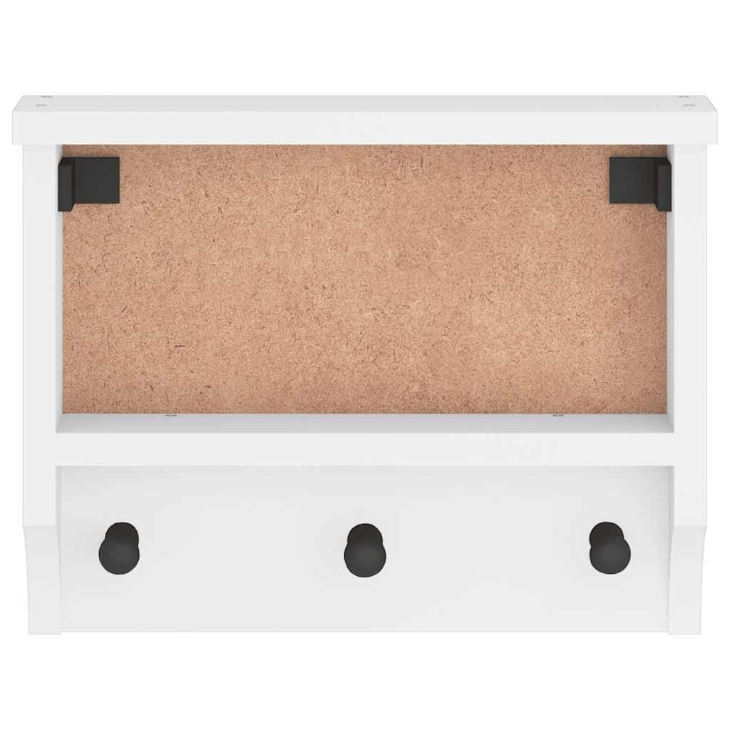 Pratico appendiabiti da parete con ganci 45 x 12 x 35 cm legno massello bianco 02_0056688