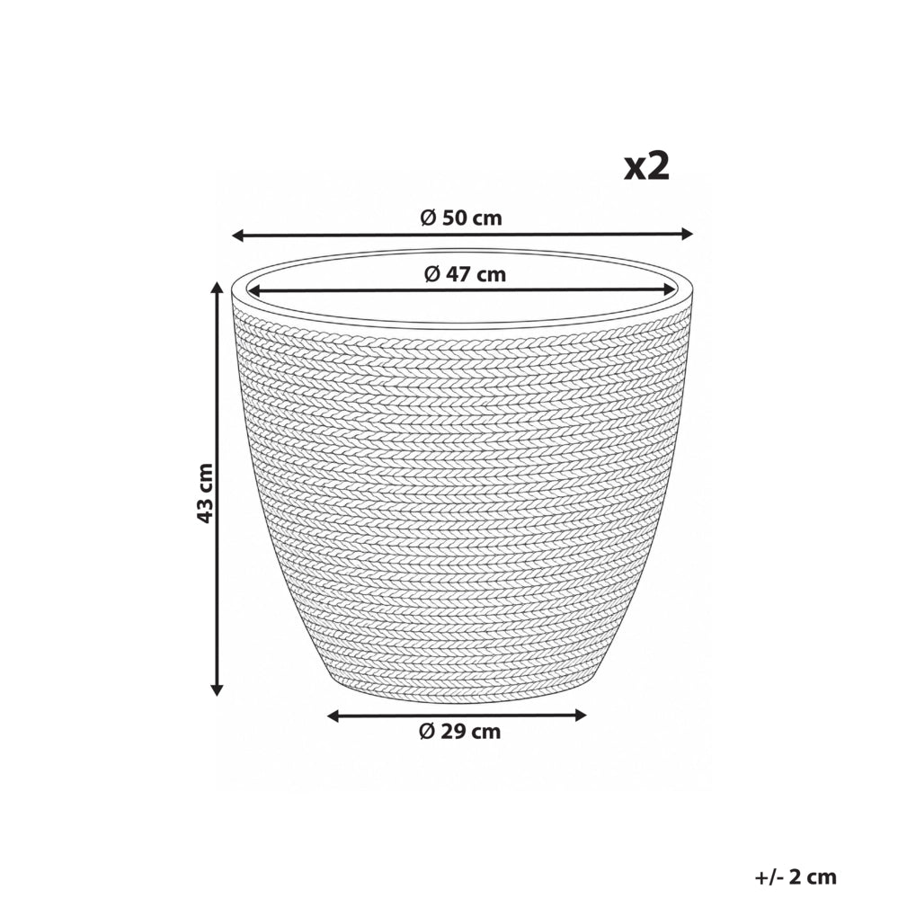 Set di 2 vasi da giardino grandi in materiale sintetico con effetto maglia, per terrazza, colore grigio