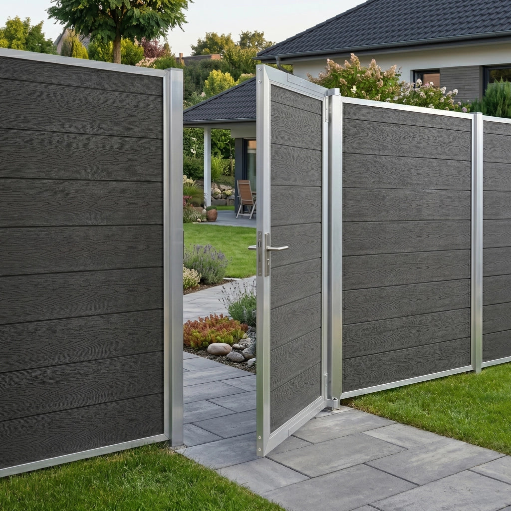 Cancello da Giardino Pedonale Segovia 90x180 cm Porta per Recinzione con Serratura - Grigio NEU.HOLZ