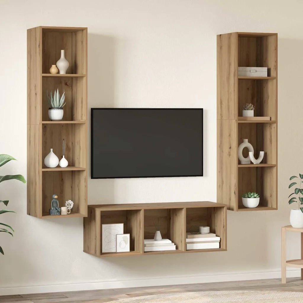 Set mobile TV 3 pz Rovere artigianale Legno ingegnerizzato 3393341