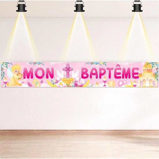 Banniera Decorativa - Rosa - 270 x 40 cm - Decorazione per Feste - Ragazza - Tema Nascita/Dozione - Banniera per Feste
