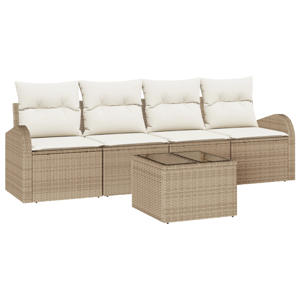 Set di Divani da Giardino 5 Pezzi con Cuscini Beige in Polyrattan