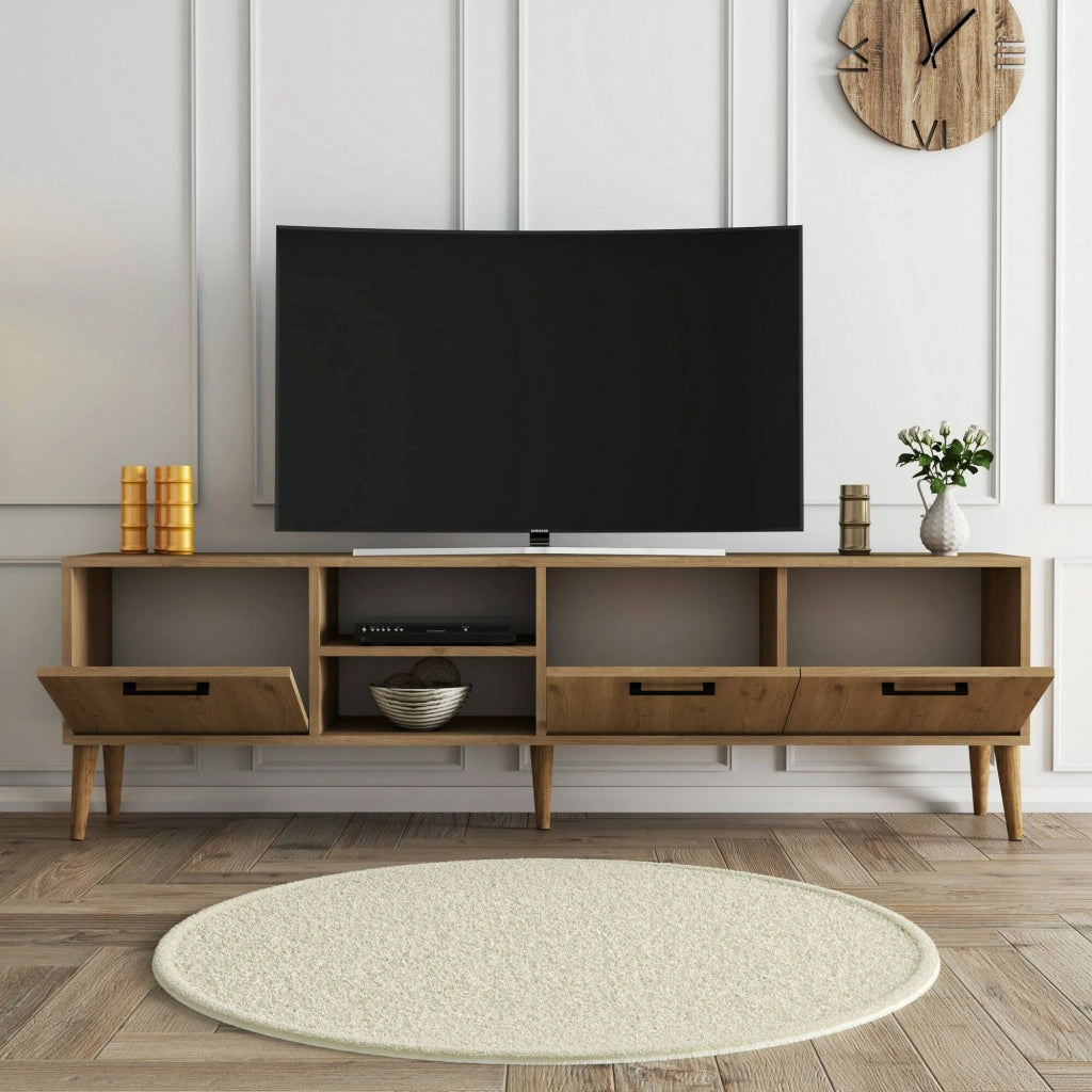 Brugine, Mobile Porta tv un Ripiano, 180x35x53h cm Marrone Quercia
