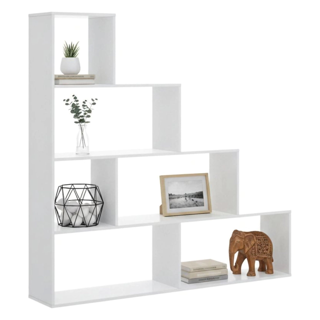 Libreria Apofi, Scaffale da ufficio multiuso, Mobile biblioteca portalibri a 6 ripiani, 145x29h145 cm, Bianco