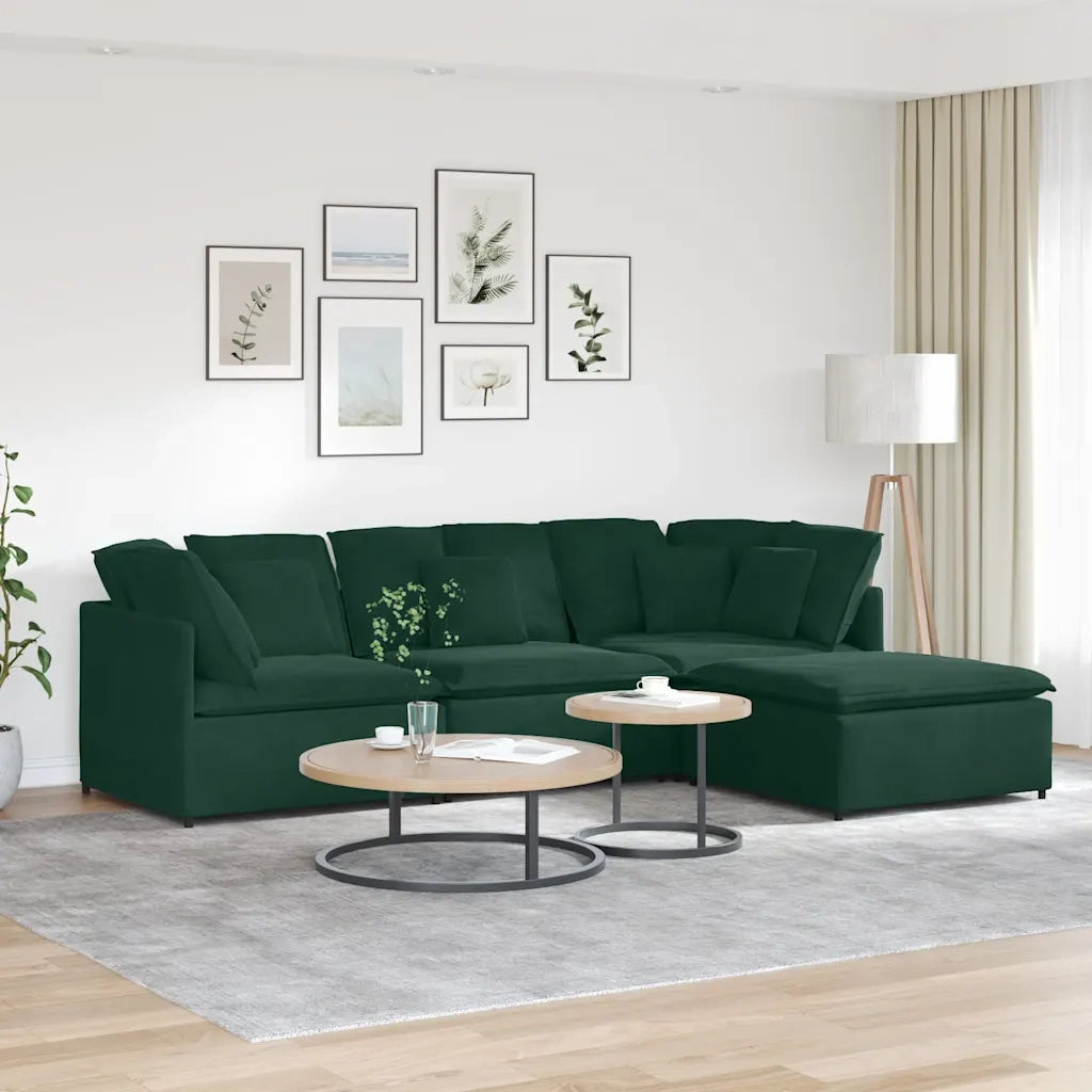 vidaXL Divano Modulare con Poggiapiedi e Cuscini Velluto Verde Scuro