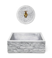 Lavello Rettangolare da Esterno 45x35 cm con Rosone Installazione a Muro in Cemento Mattone Faccia a Vista Meseta Grigio