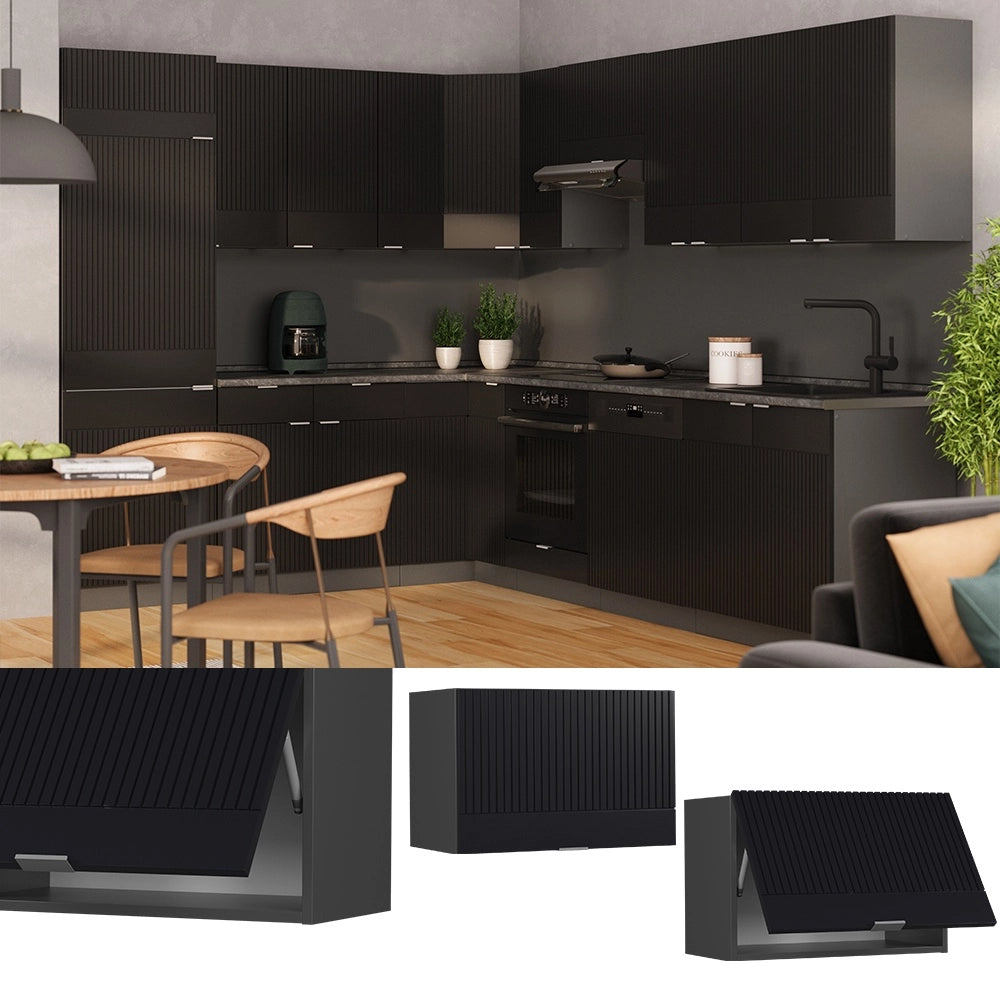Pensile da cucina Fame-Line Nero rigato/Antracite 60 cm Piatto Vicco