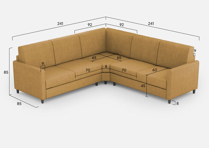 Divano Angolare 5 Posti 241x241x85 cm Karay in Tessuto Ocra