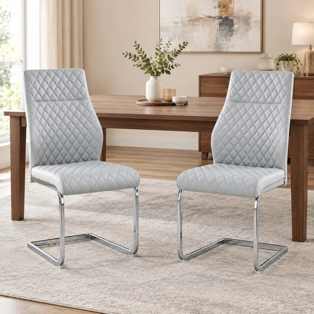 Set di 2 sedie da pranzo grigio chiaro con schienale alto
