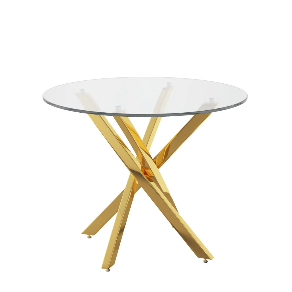 Tavolo rotondo in vetro temperato con gambe dorate 80 x 80 x 75 cm
