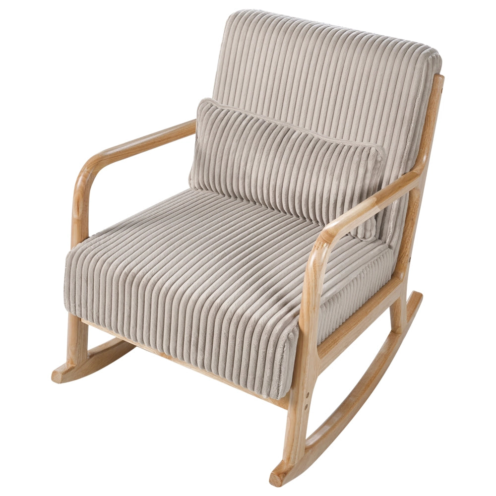 Sedia a dondolo in velluto a coste Rivestimento in stile vintage Struttura in legno Bianco