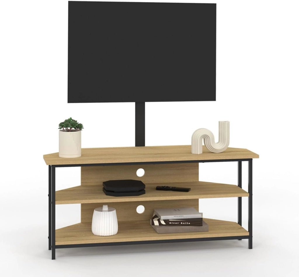 DETROIT Mobile TV angolare da 100 cm con ripiani e supporto TV regolabile da 32 a 70 pollici, design industriale