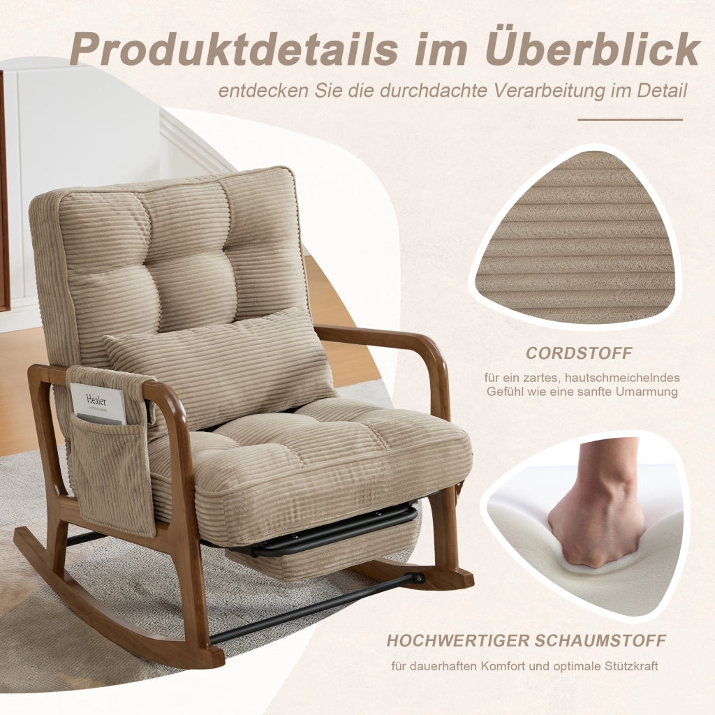 SEDIA A DONDOLO con poggiapiedi 70x80x92 cm in corda kaki