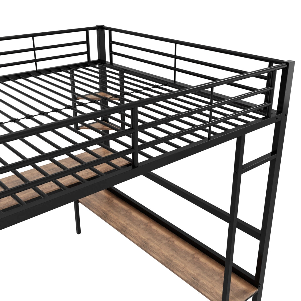 Letto a soppalco in metallo con scrivania e libreria 140x200 cm