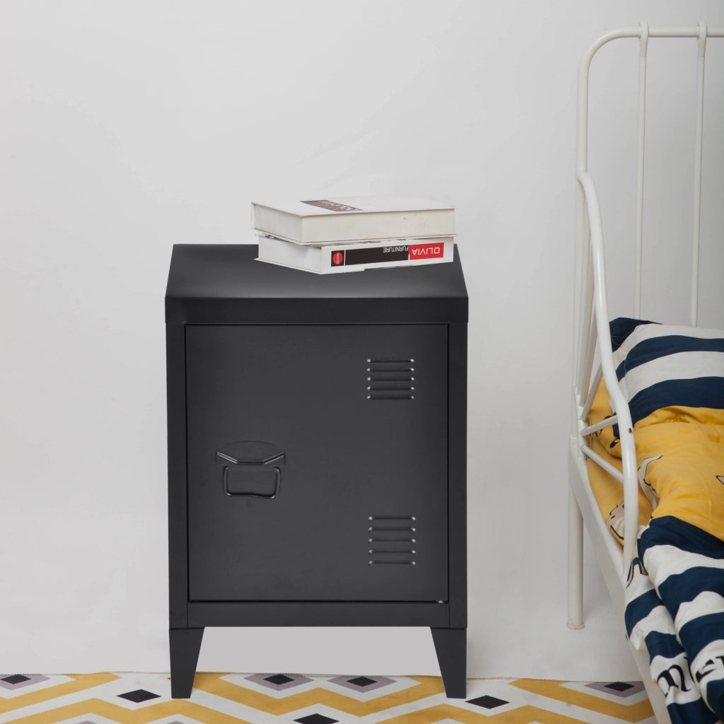 Set di 2 Comodini Inari in Acciaio con Anta - Nero [en.casa]