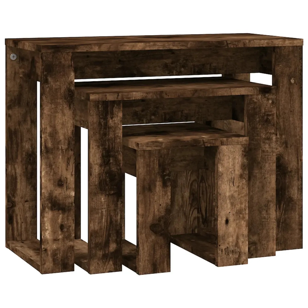 Tavolini Impilabili 3 pz Rovere Fumo in Legno Multistrato cod mxl 17422