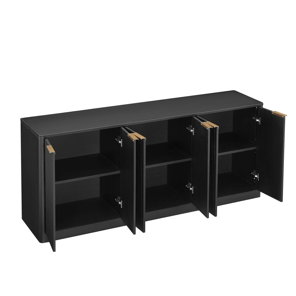 Credenza moderna a 6 ante con pannelli ondulati in MDF nero per soggiorno e cucina 170 × 40 × 70.5 cm