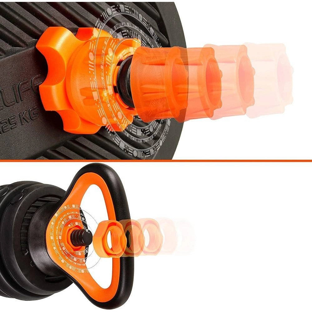 Trade Shop - Set 6in1 Multifunzione Peso 25kg Manubri Con Bilanciere E Kettlebell Componibile -
