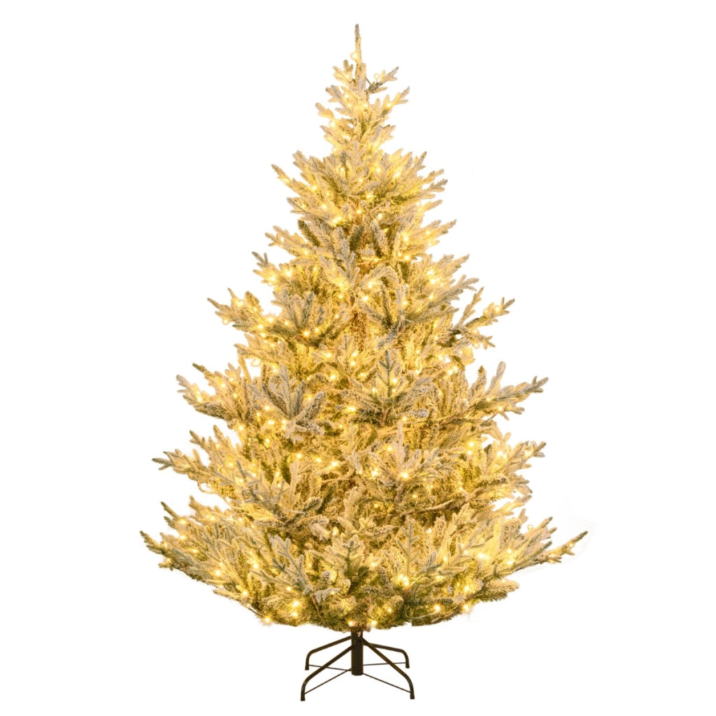 Albero artificiale preilluminato da 210cm luminosit¨¤ regolabile, Albero di natale innevato con rami articolati Verde-Alberi di Natale