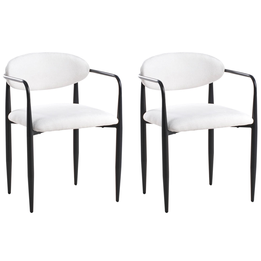Set di 2 sedie da pranzo con rivestimento in poliestere bianco sporco e struttura in metallo in stile moderno del medio secolo