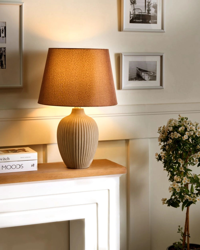 Lampada da tavolo in ceramica marrone 52 cm in lino paralume impero comodino soggiorno camera da letto illuminazione stile retrò
