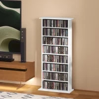 Scaffale Porta CD con 6 Ripiani Regolabili, Capacità di 360 CD/185 DVD, 58x24x124.5 cm, Bianco