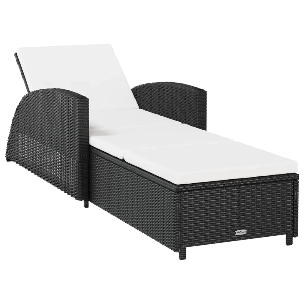 Lettino Prendisole con Cuscino Bianco Crema in Polyrattan Nero 317177