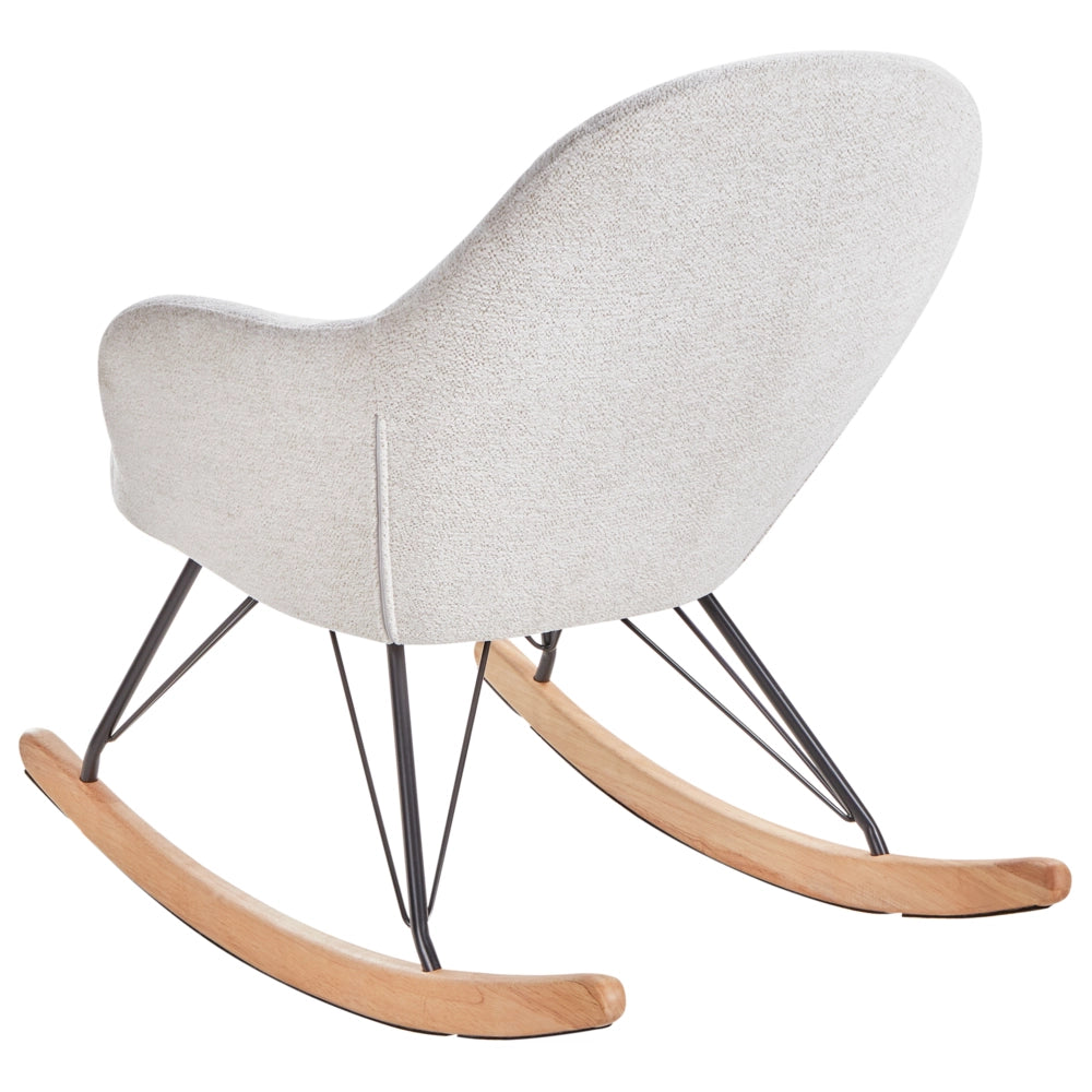 Sedia a dondolo in tessuto bianco sporco gambe in legno e metallo pattini design moderno soggiorno