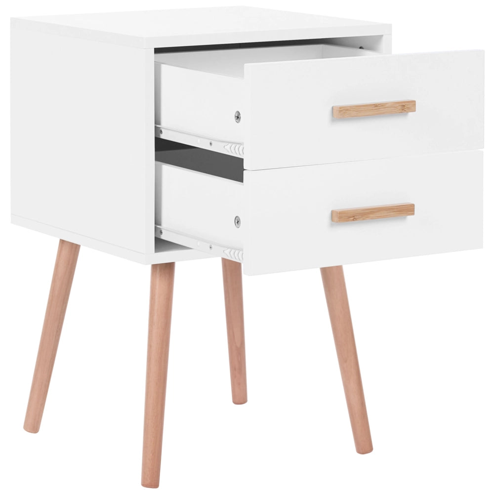 Comodino di colore Bianco 2 Cassetti Gambe in Legno Massello 40 cm stile Scandinavo