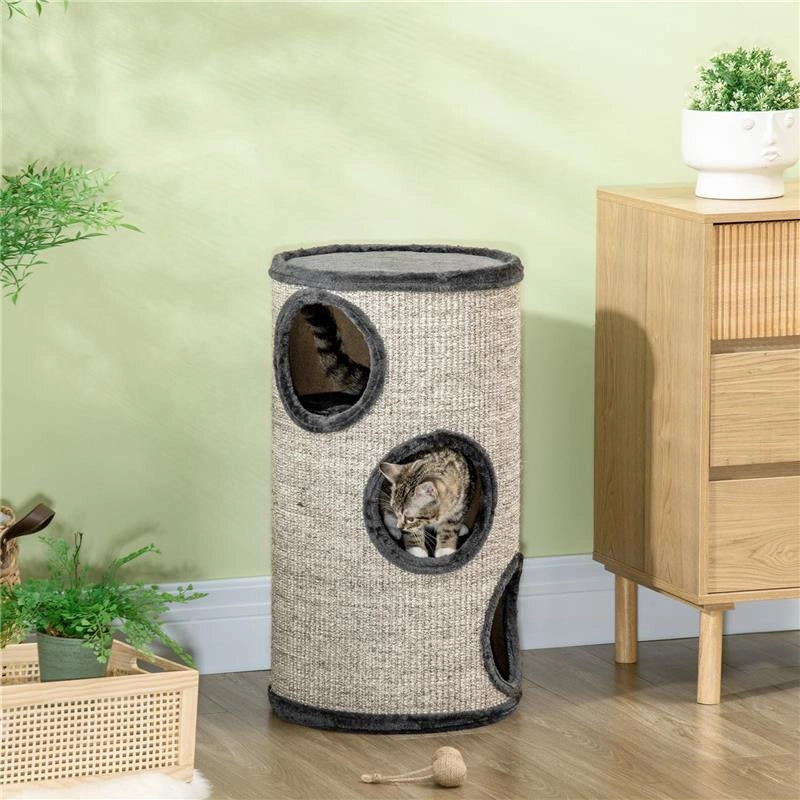 CUCCIA PER GATTI A 3 LIVELLI CON TIRAGRAFFI IN SISAL E PELUCHE, Ï38X70CM, GRIGIO