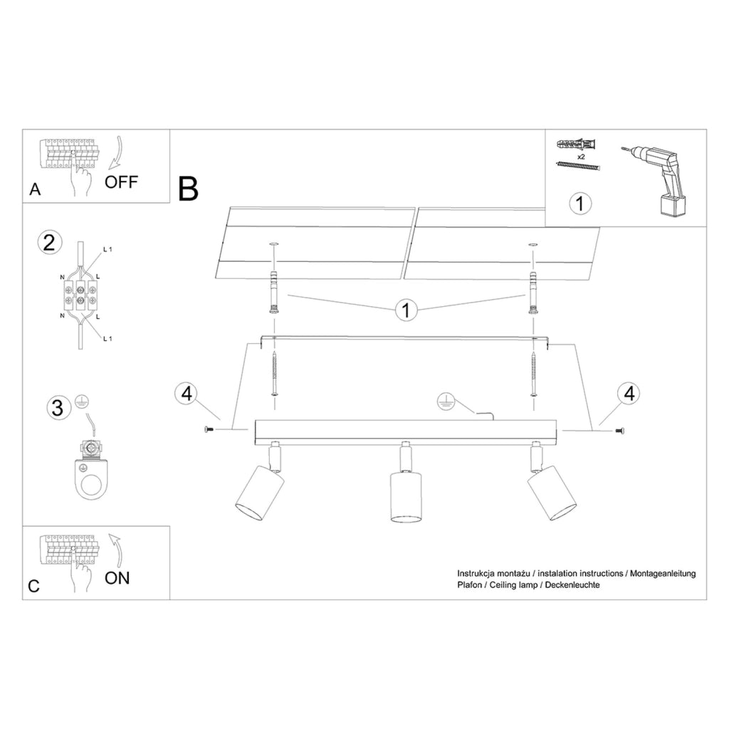 Faretto soffitto triplo bianco GU10 JUNGLO Pure Lume
