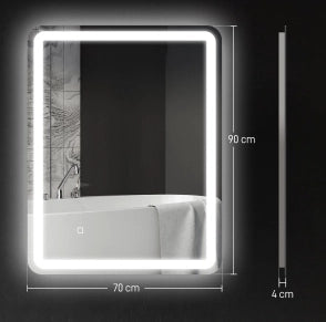 Specchio da bagno ULEVR 70x90 cm con LED touch, antiappannamento, luce dimmerabile a 3 tonalit¨¤, argento
