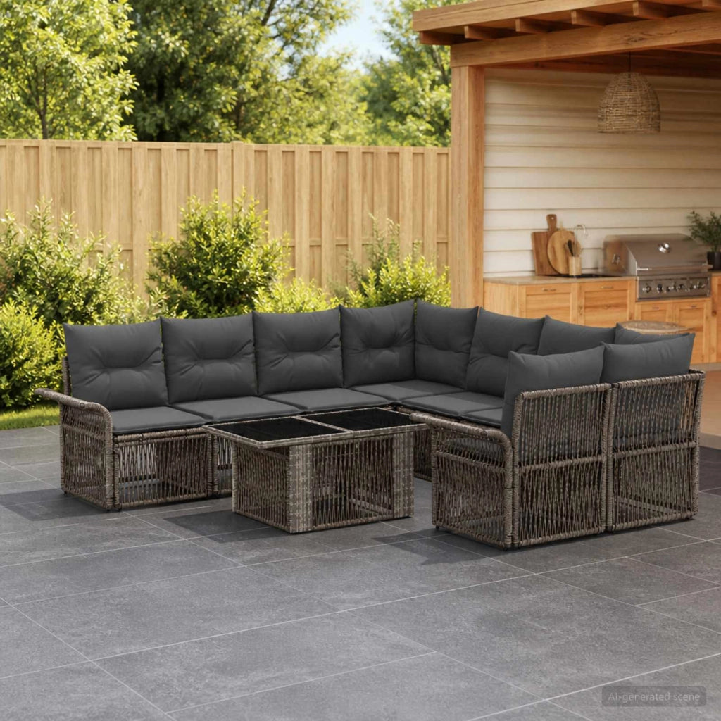 Set Divano da Giardino 9 pz Grigio e Grigio Scuro polyrattan 3436610