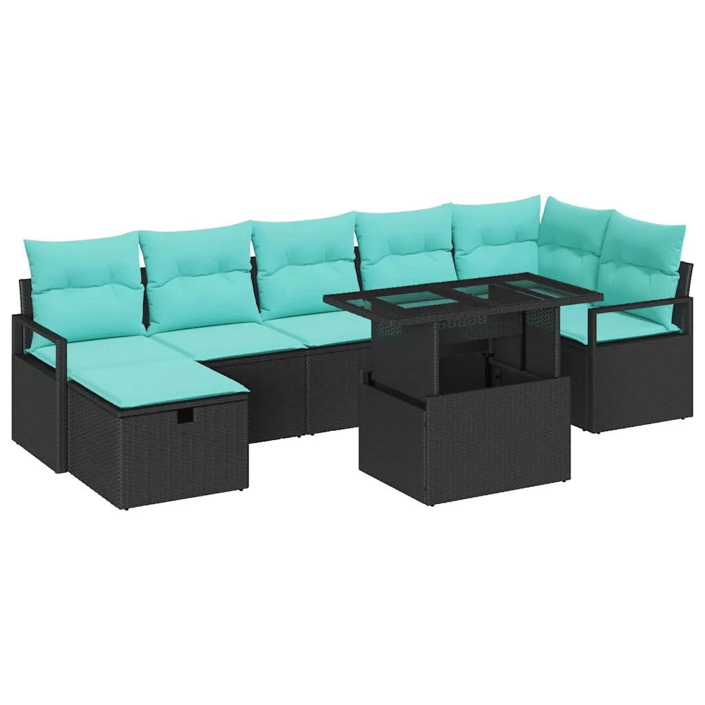 Set Divano da Giardino con cuscino 8 pcs Nero Poly Rattan 3359813