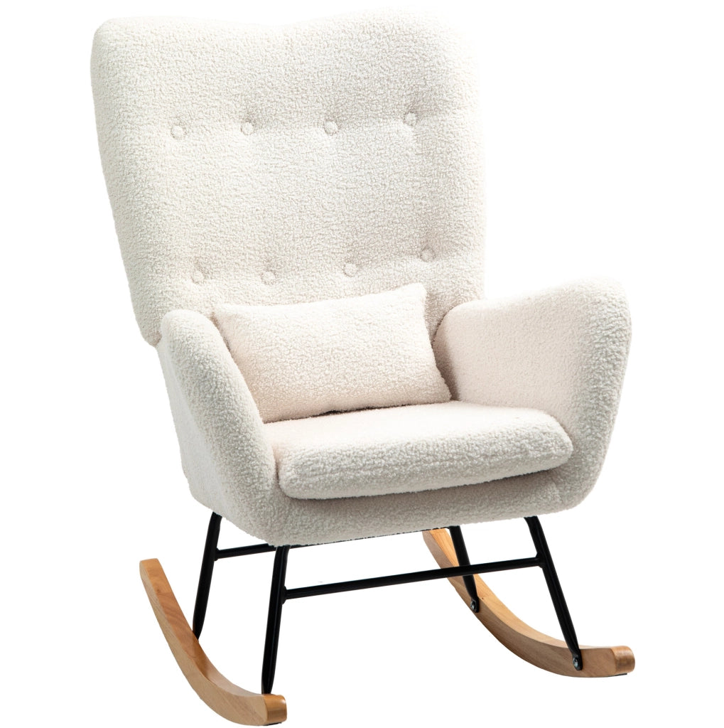 Poltrona a dondolo in tessuto effetto teddy color crema