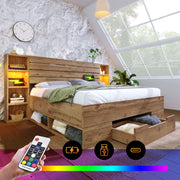Letto in legno massello – 180x200 cm – LED USBC cassetti – rovere