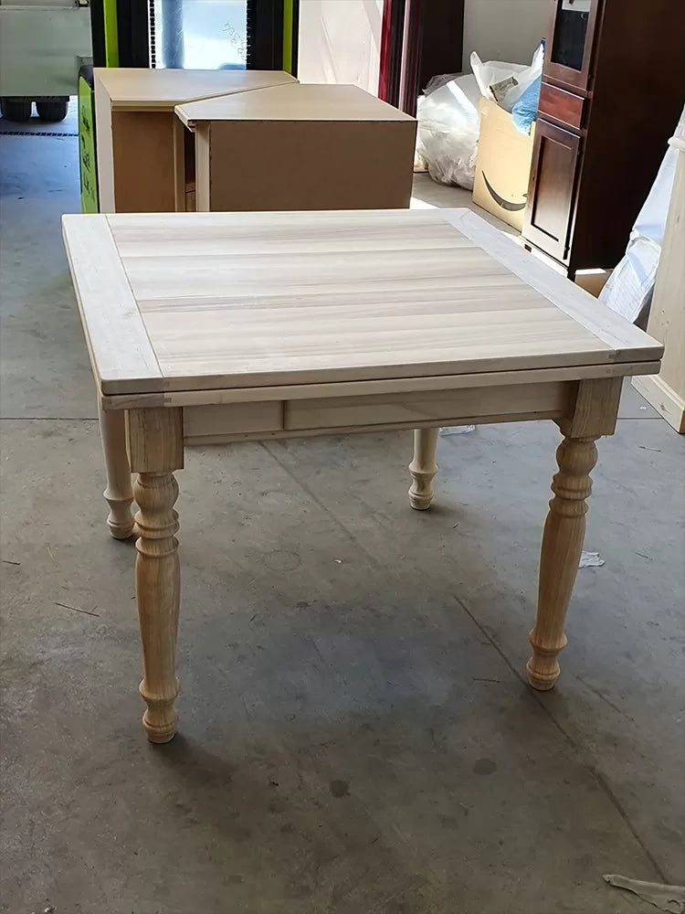 Tavolo quadrato allungabile a libro in legno massello grezzo 100x100x80 - Mobili 2G