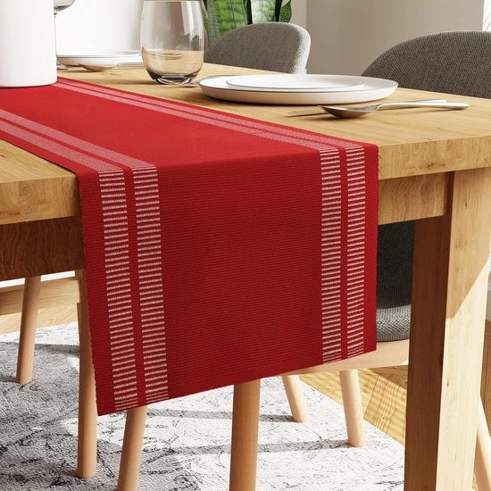 Set di tovaglie per tavolo - Tovaglie in cotone per la cucina - Decorazione per tavola - Disegno a righe fini - 32x137cm 48x32cm - Rosso scuro di scala
