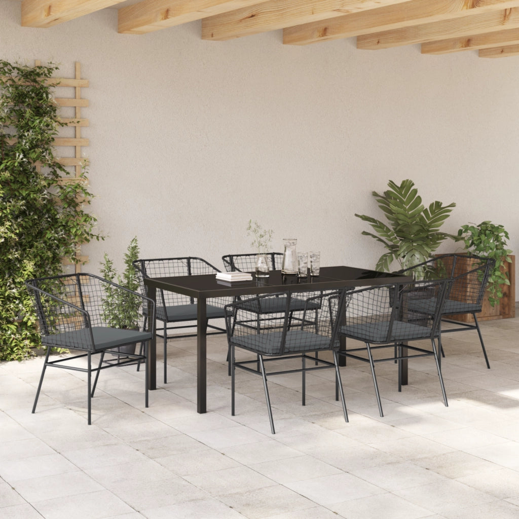 Set da pranzo da giardino 7 pezzi con cuscini in rattan nero