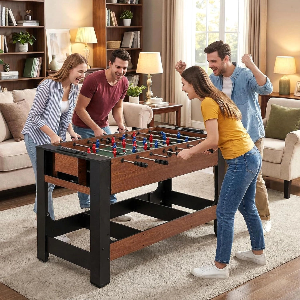 2 in 1 Calcio Balilla, Tavolo da Biliardo con 2 Palline, Stecche Triangolo Spazzola e Gessetti, Tavolo Multigioco per Casa Sala Giochi e Feste