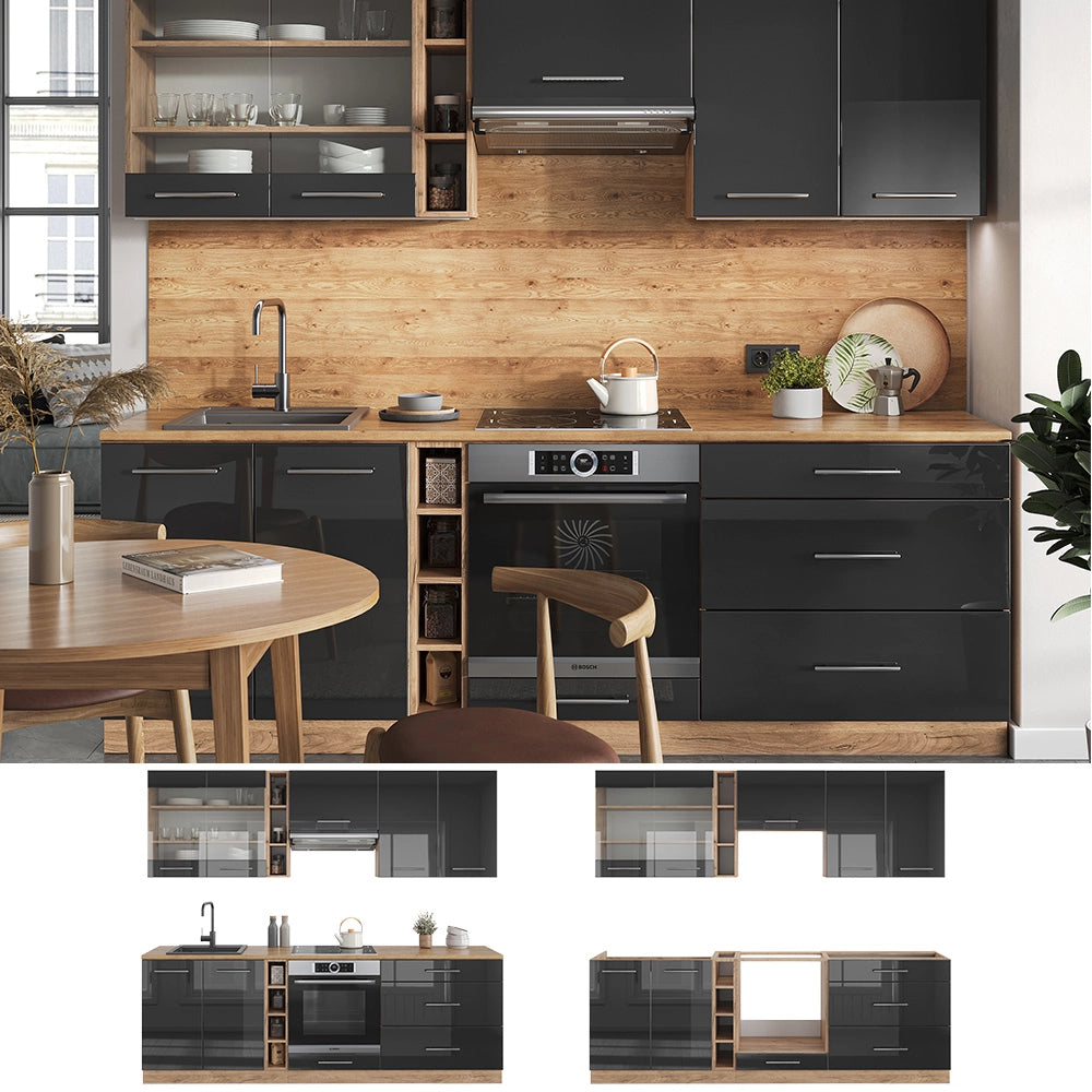 Cucina componibile Fame-Line Antracite lucido/Rovere dorato 235 cm, PL Antracite Vicco