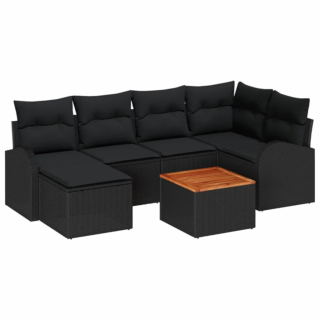 Set Divano da Giardino con archiviazione 7 pcs Nero polyrattan