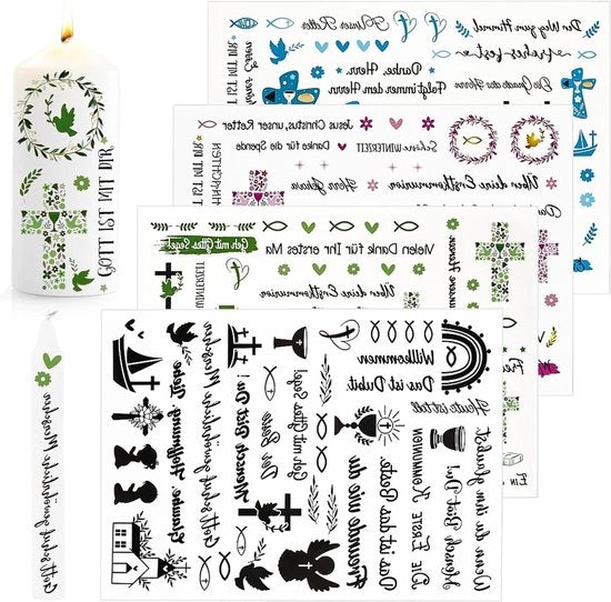 Etichette per candele - Decorazione di comunione - Decorazione di candele - Descrizione di candele - Attività di fai da te - Decorazione perfetta .