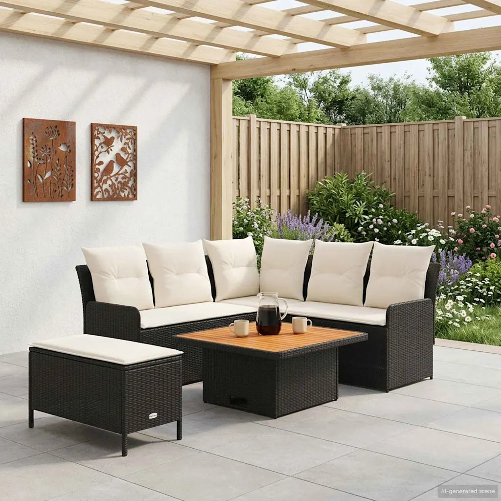 Set di Mobili con cuscino 5 pcs Nero e Crema Rattan in PE 3422203