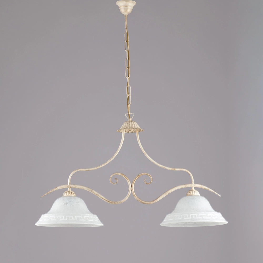 Bilanciere Country Chic 2 Luci Ferro Battuto e Vetro Avorio e Oro Serie Atene
